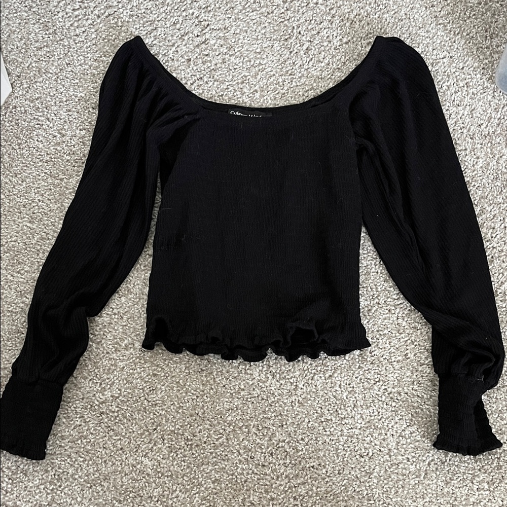Catherine Malandrino Black Smocked Blouse